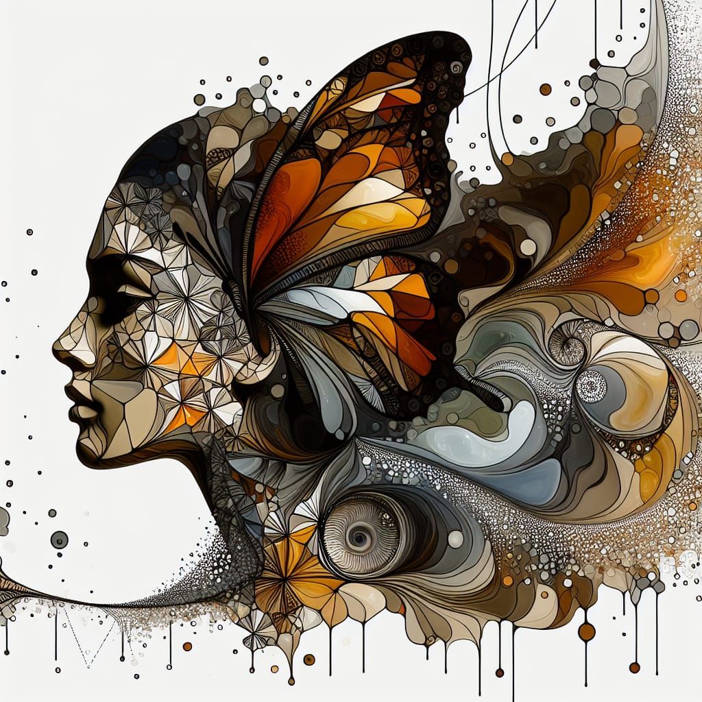 Abstract Woman in Geometric Butterfly Splash Art