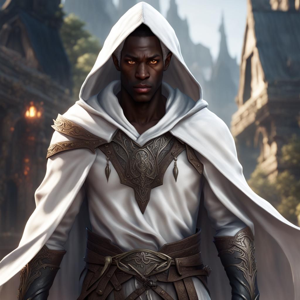 Black Elf Rogue in White Cloak: Fantasy Art