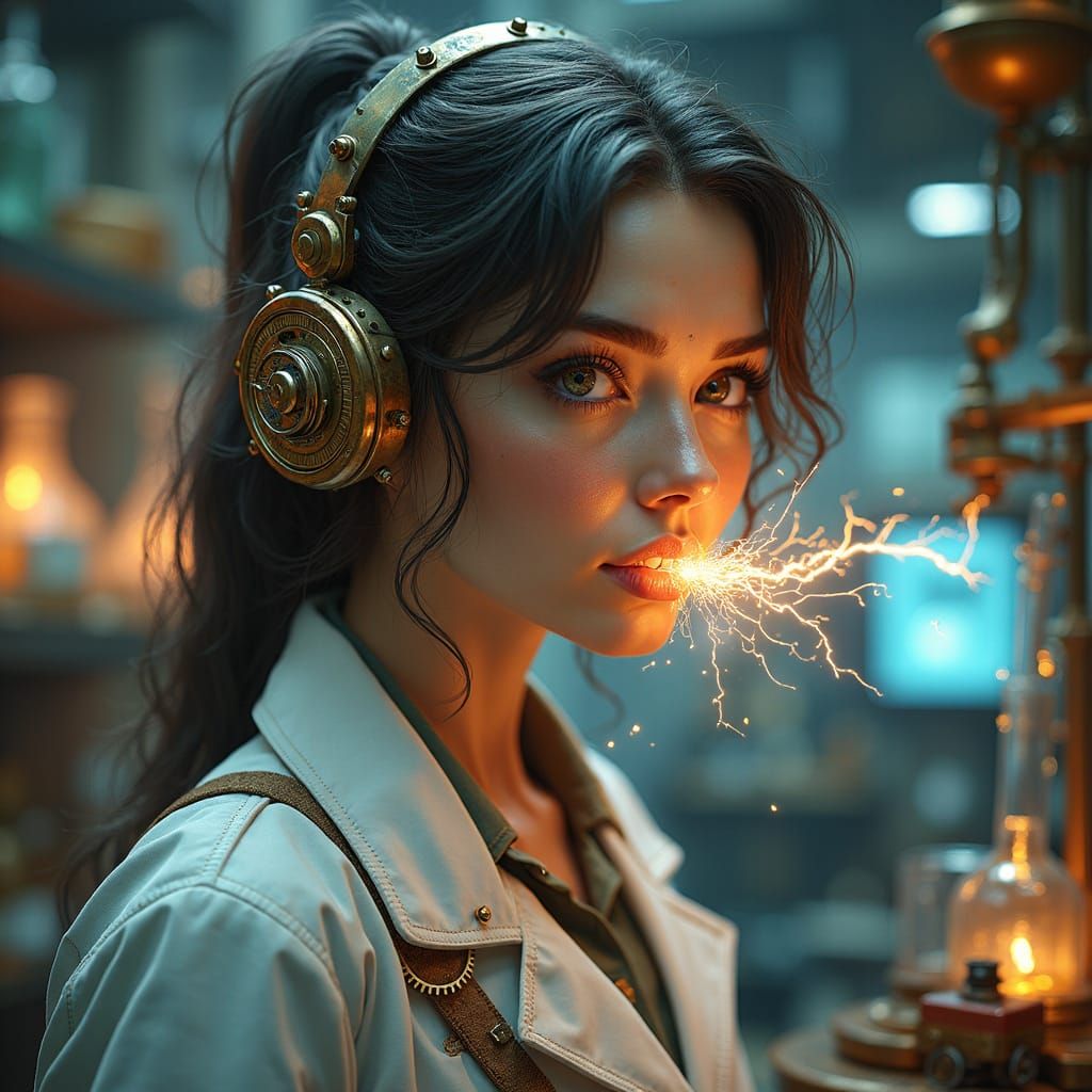 Surreal Lab Coat Visionary Ignites Electric Discovery