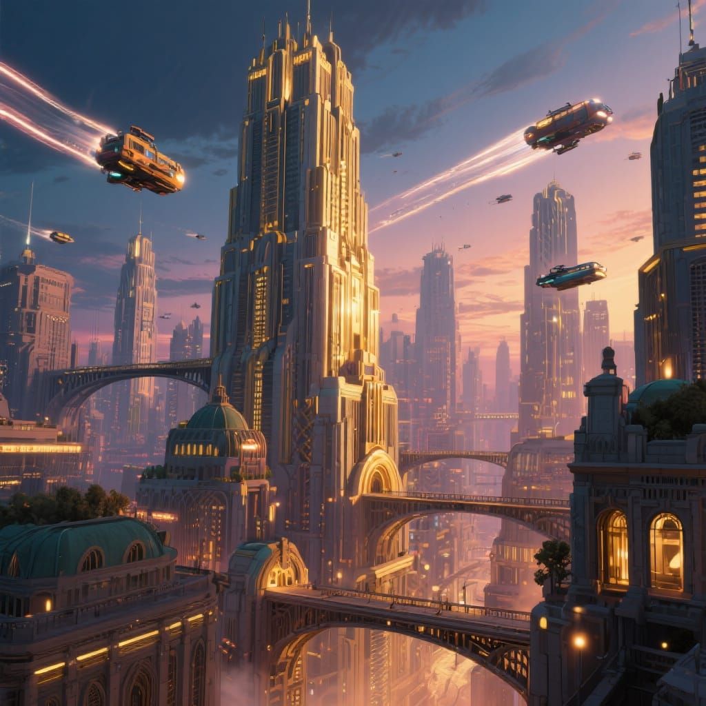 Art Deco Cityscape at Twilight