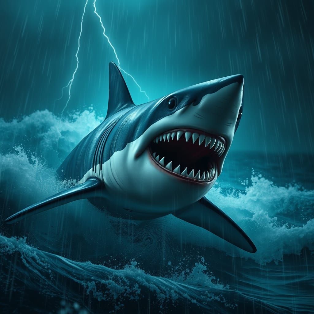 Great White Shark Attack in Bioluminescent Storm