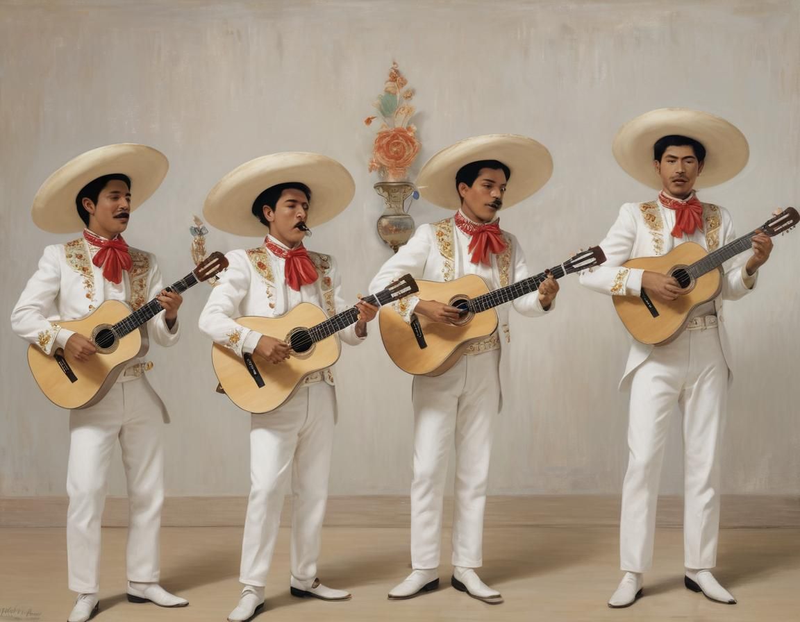 mariachi band in pure white outfit