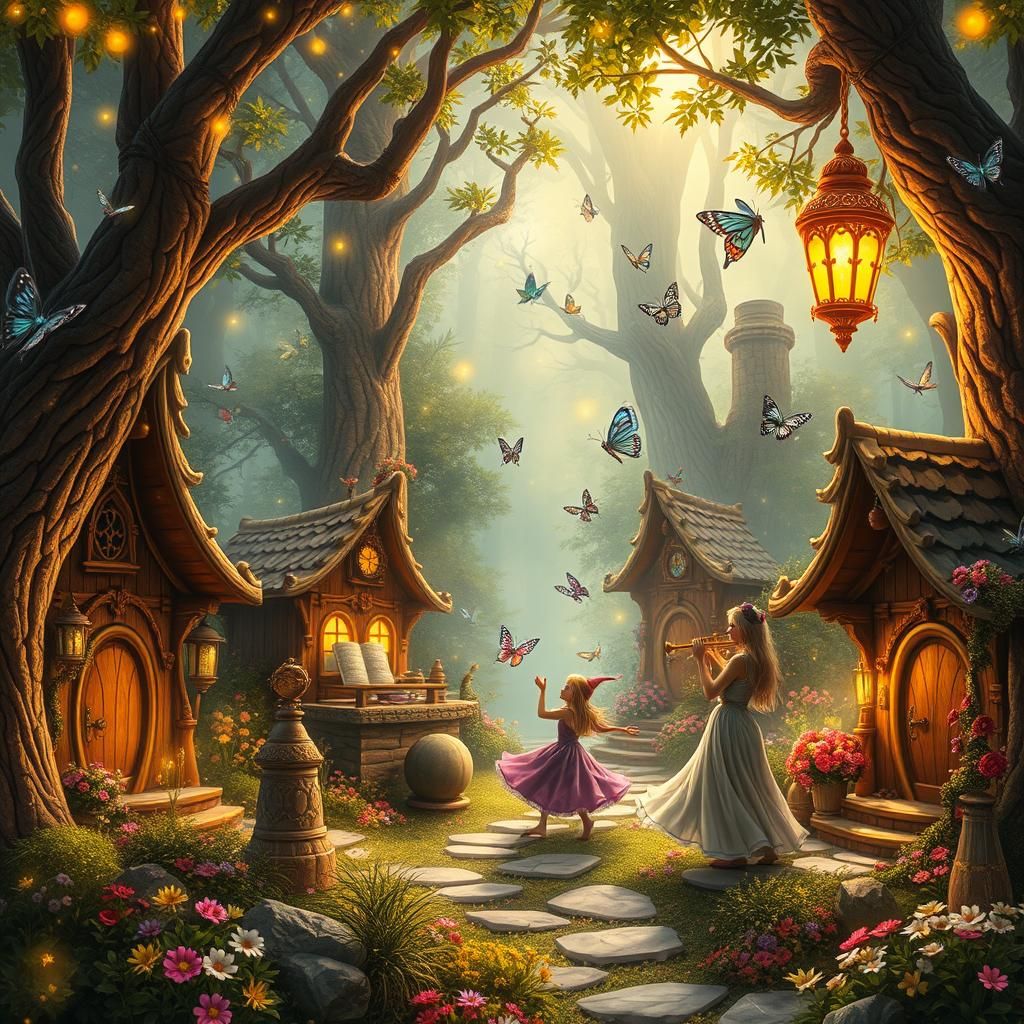 Fairytale Forest Clearing with Gnomish Houses