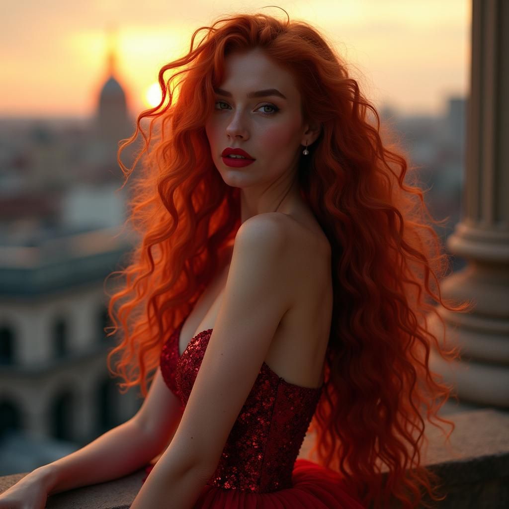 Elegant Supermodel in Art Nouveau Style Gown