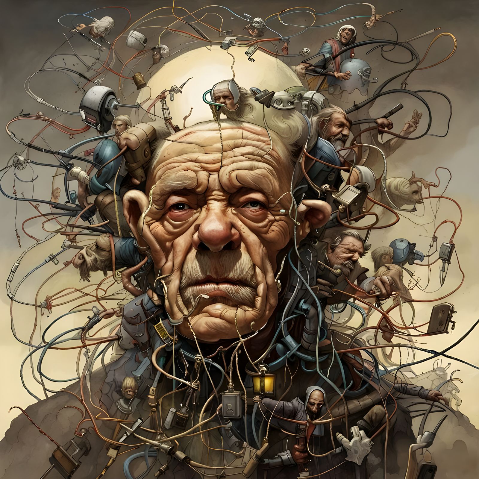 Giant Brain Connected to Patients: Hyper-Detailed Artwork