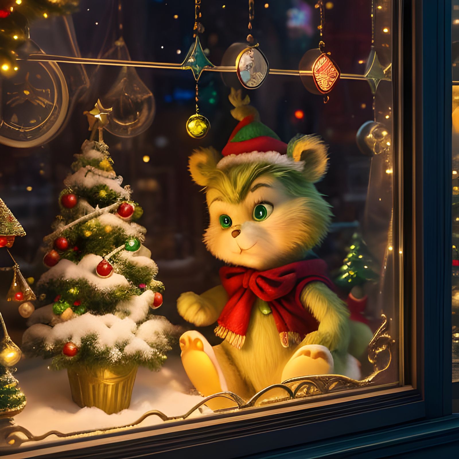 Grinch Teddy Bear in Toy Store Window