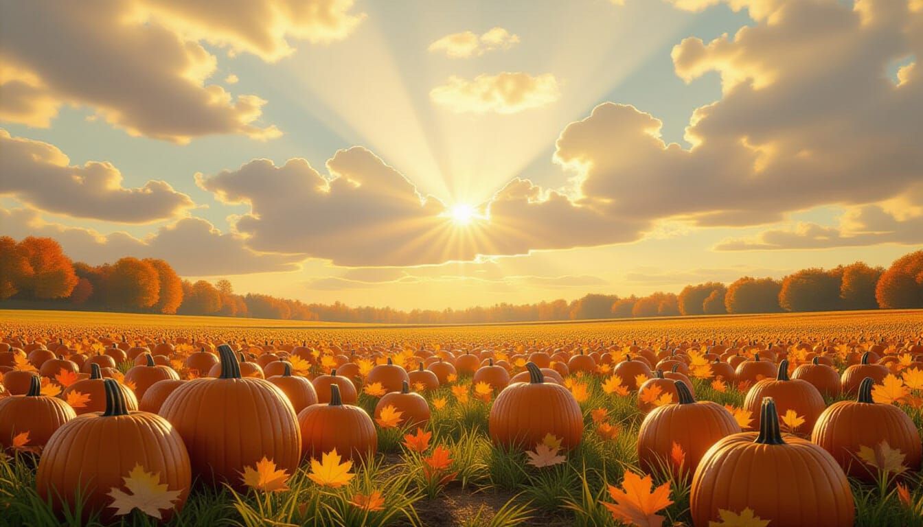 Autumn Pumpkin Patch Harvest with Radiant Light Shafts