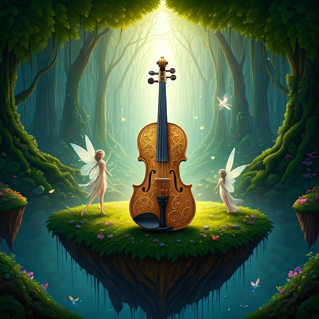 Decorated violin with fairies