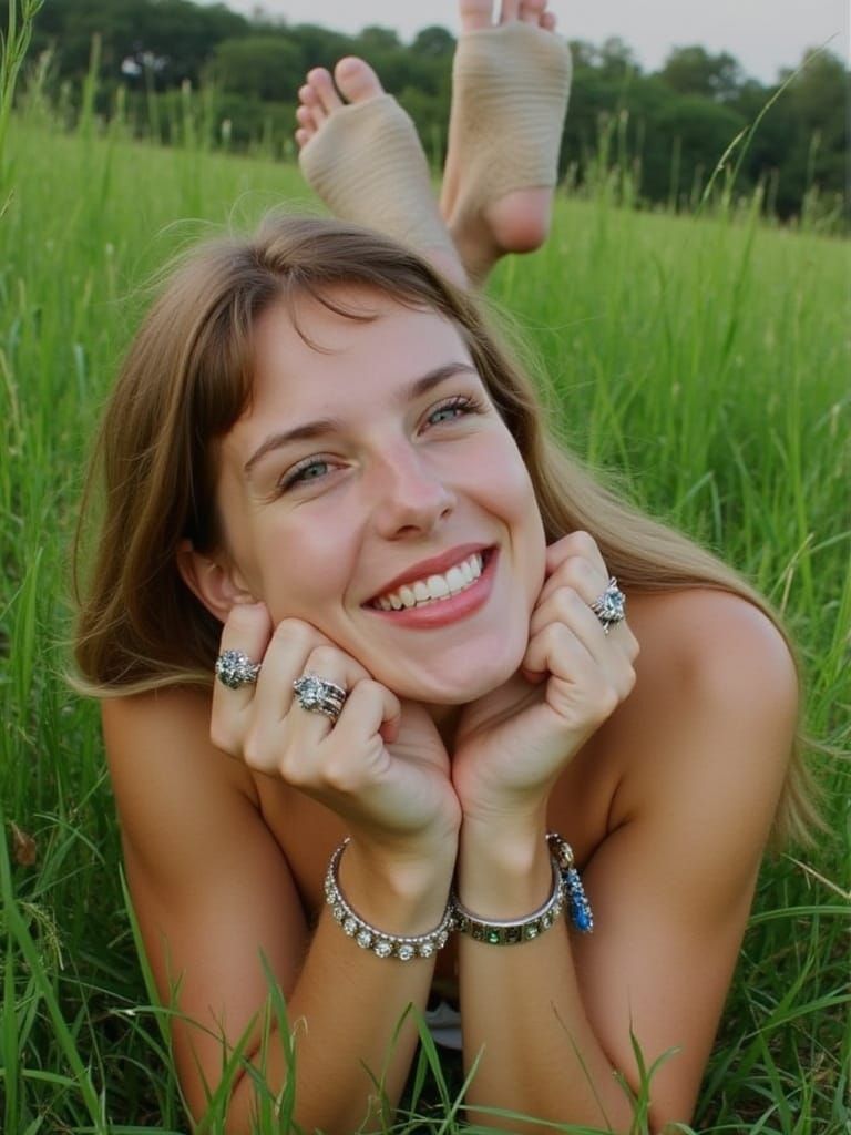 Barefoot Woman in Vibrant Landscape, Digital Painting