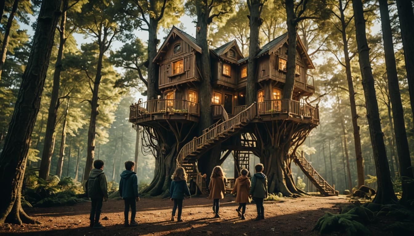 Cinematic Treehouse Adventure with Happy Children