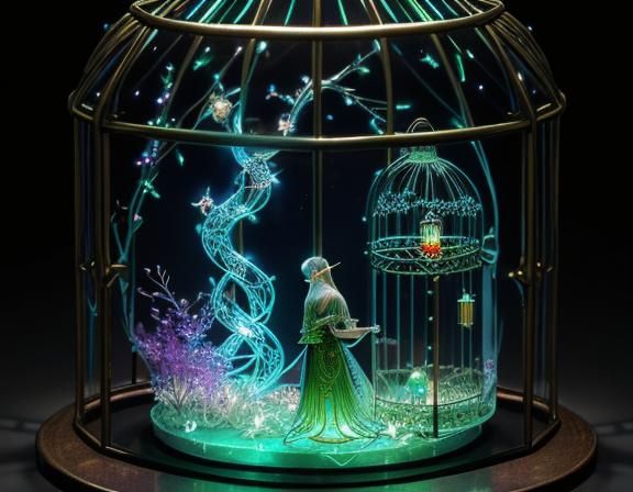 Glass Bird Watching Elf in Wizard Study