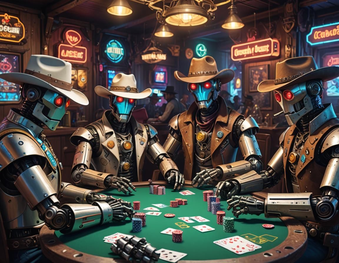 Cowboy Robots Poker Game in Neon Wild West