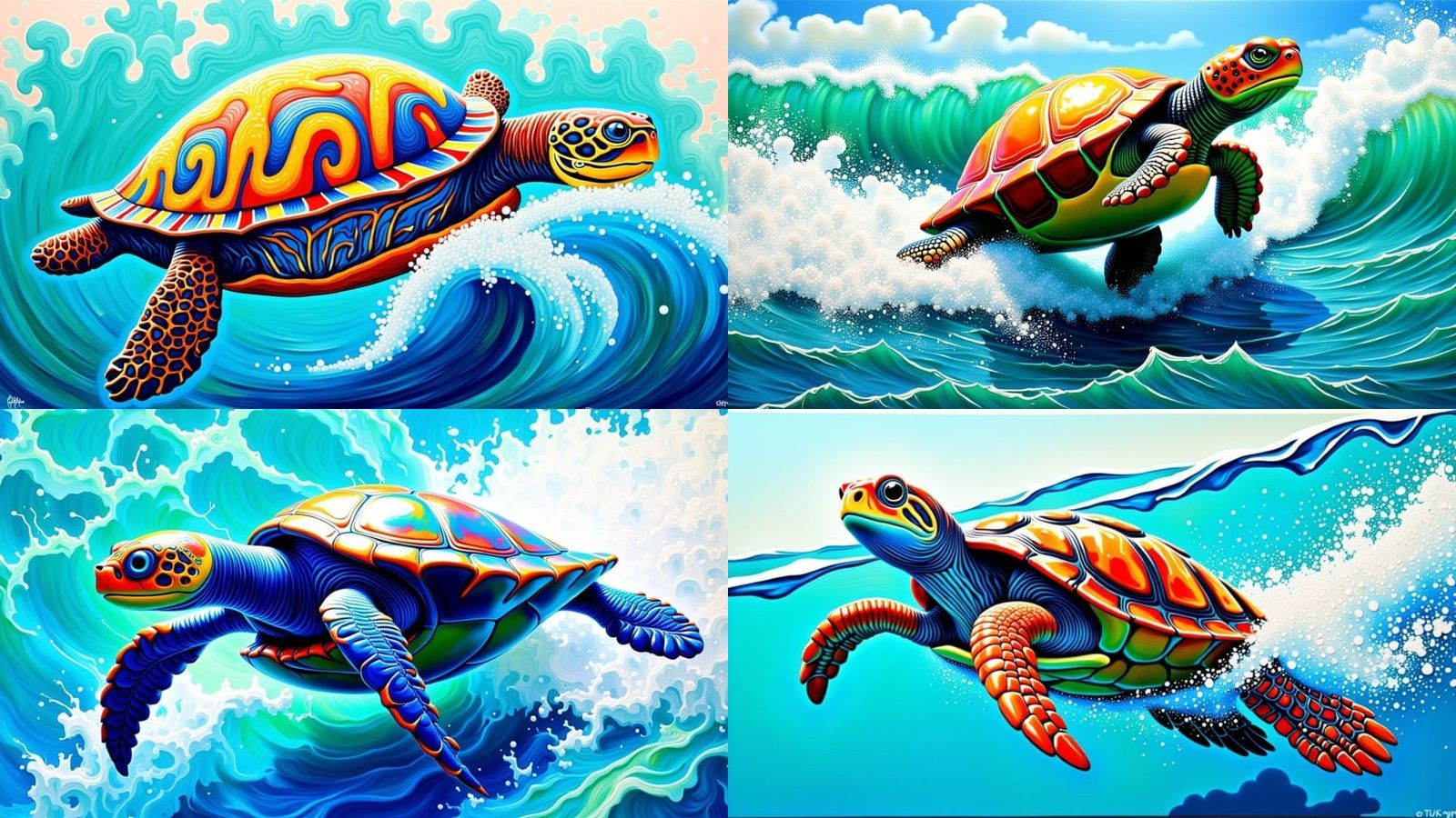 Human-Turtle Hybrid Swimming in Vibrant Impasto