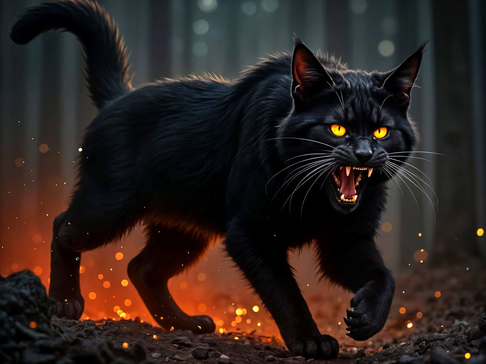 Menacing Black Cat Ready to Strike