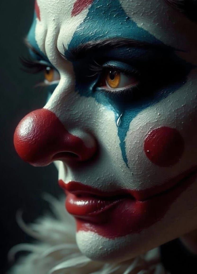Sad Clown Portrait with Makeup and Tear