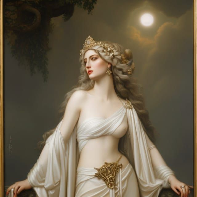 Goddess Selene Portrait in Romantic Style