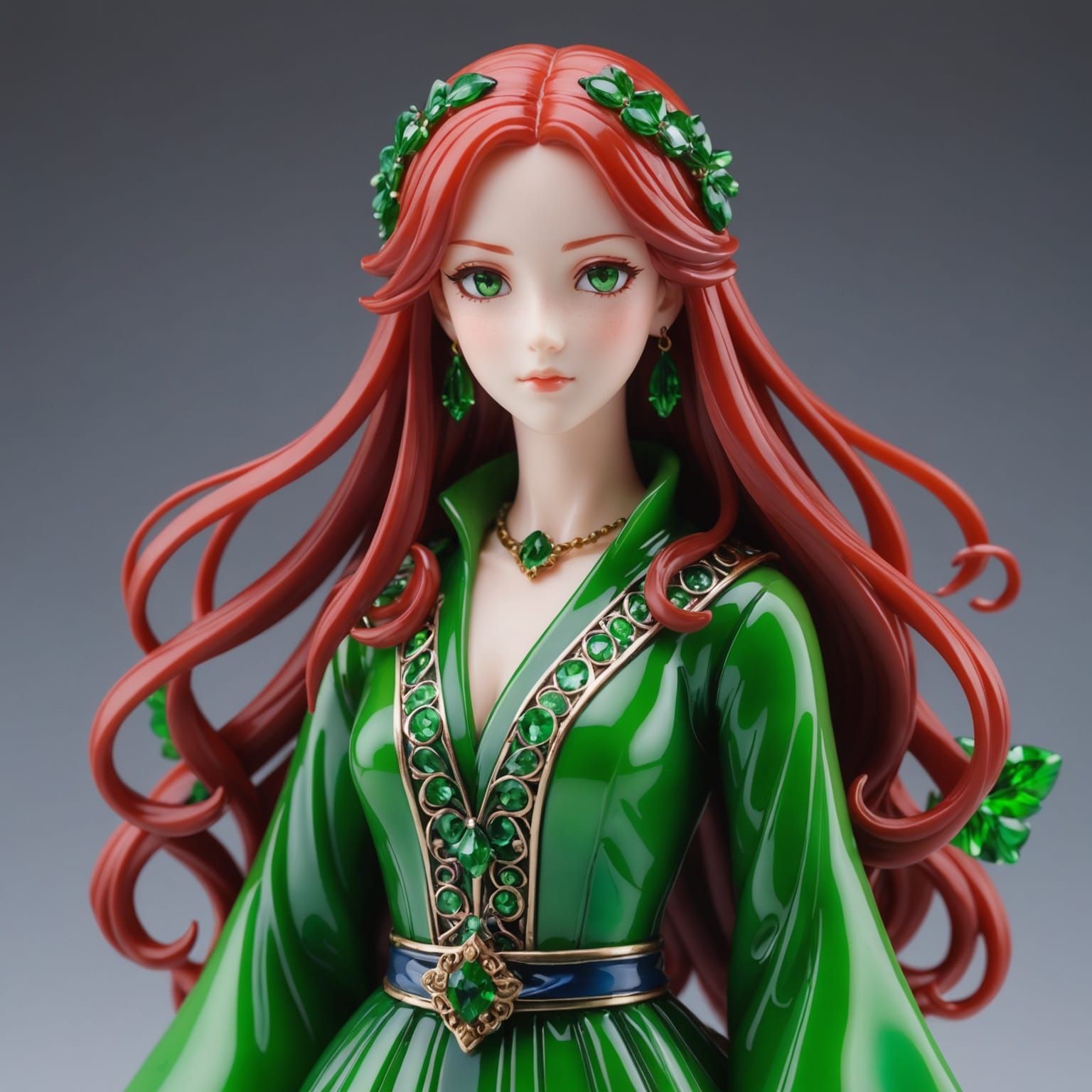Anime Glass Figurine: Red Hair, Green Eyes