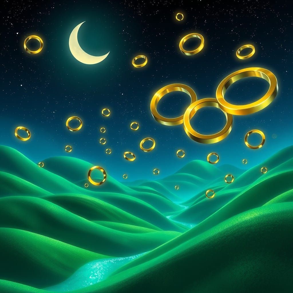 Surreal Green Hill Zone Under Crescent Moon