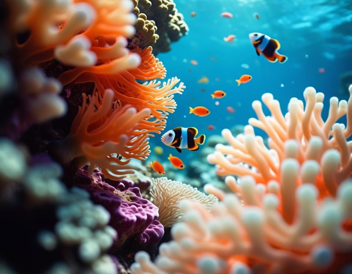 Vibrant Coral Reef Scene in Film Photography Style