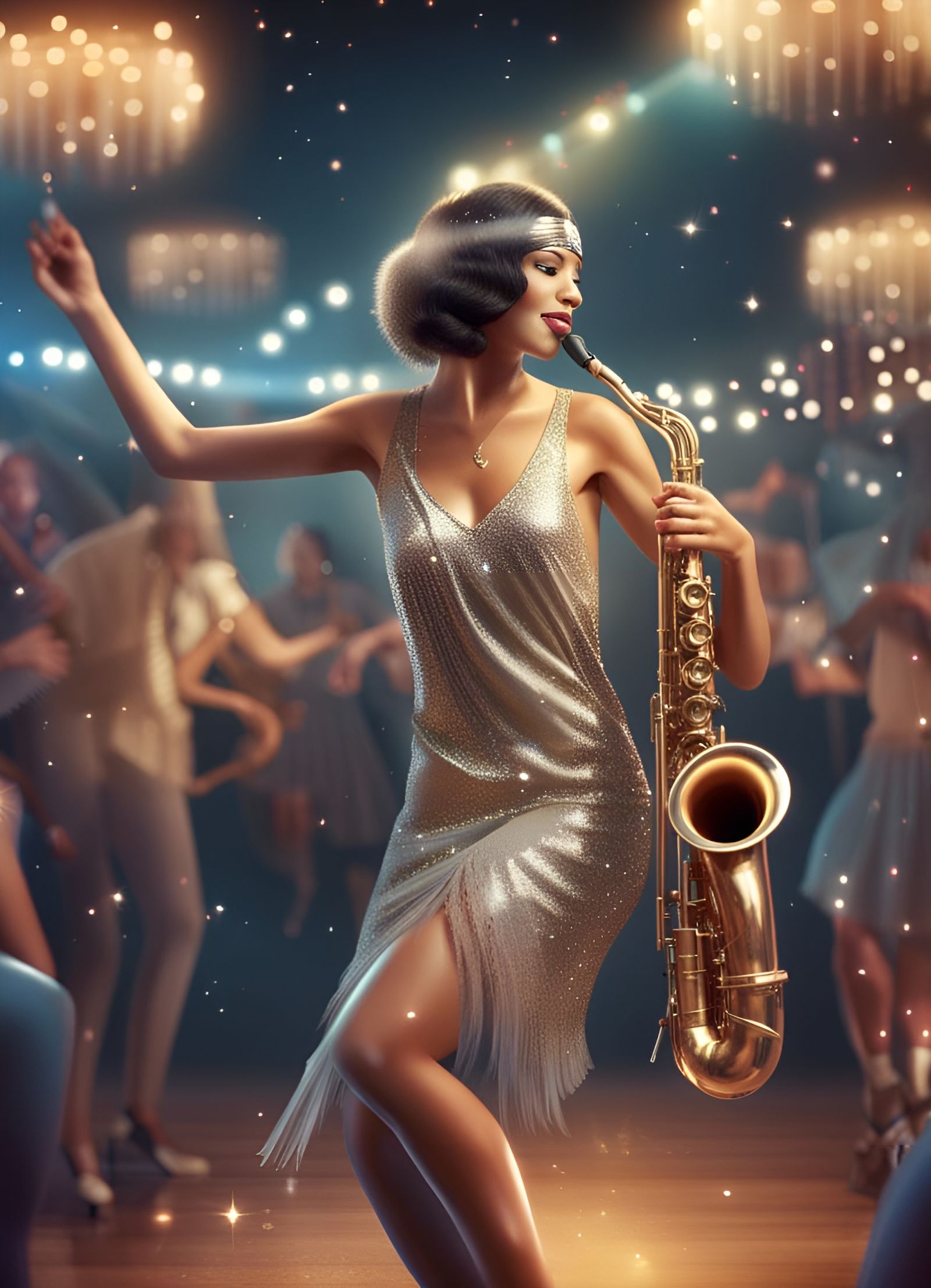 Saxophone Player in a Glittering 70s Party