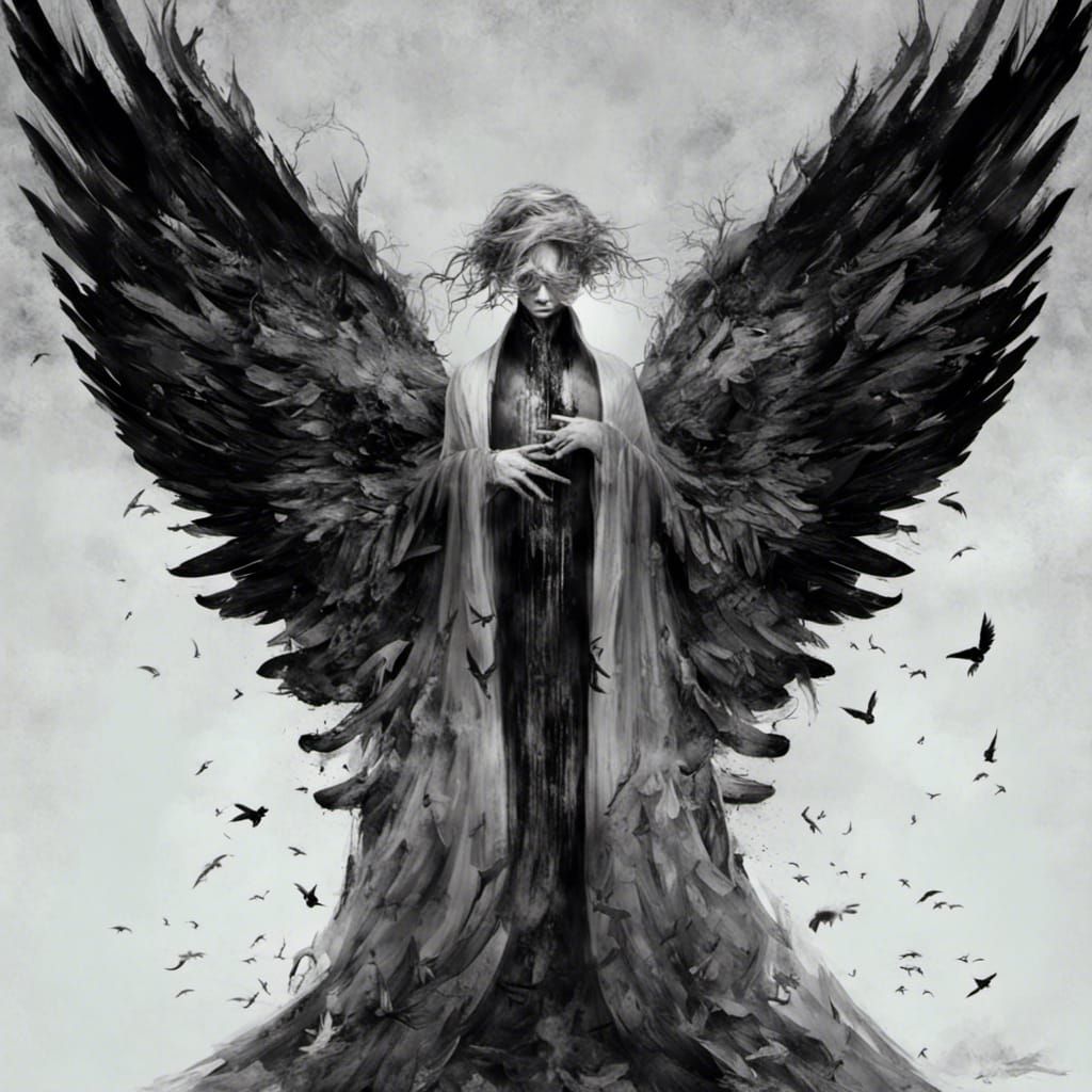 Dark Angel with Crooked Wings: Fantasy Art