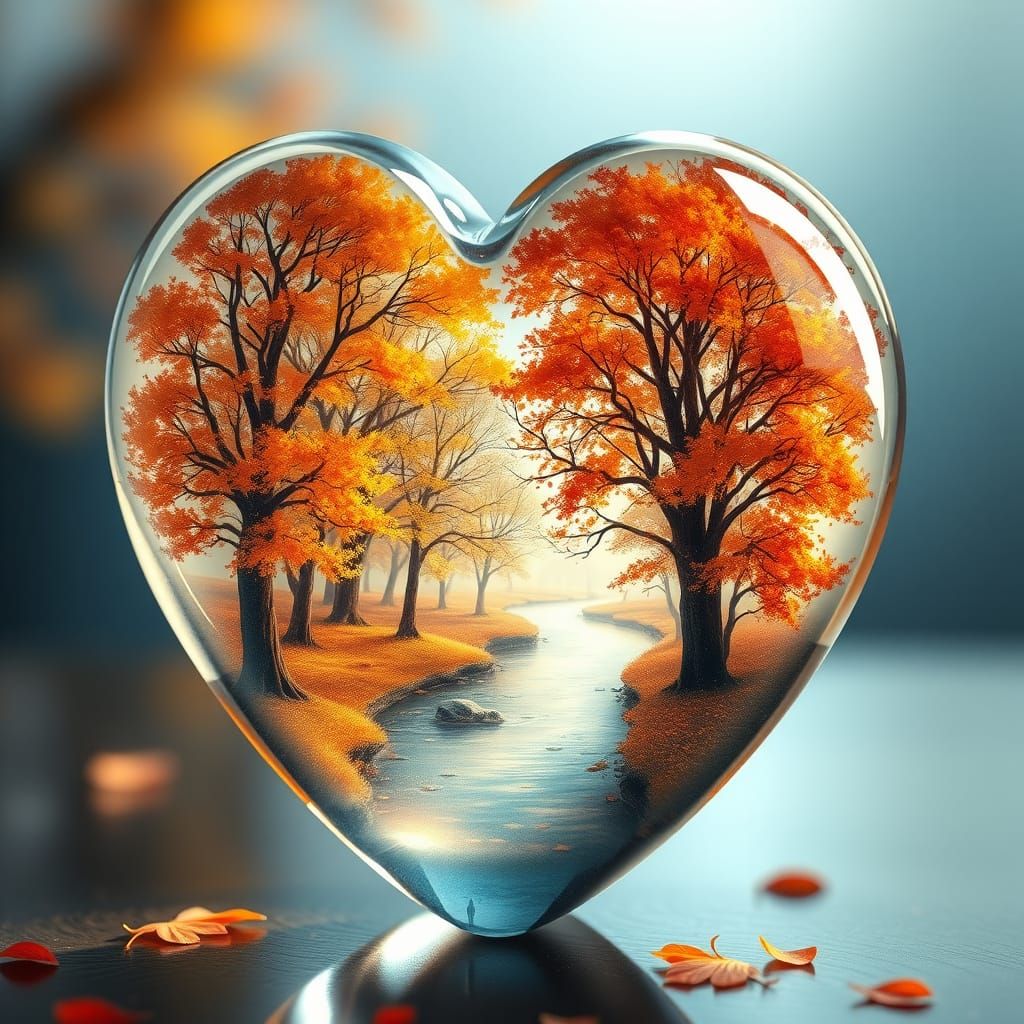 Autumn Heart in Whimsical Watercolor Style