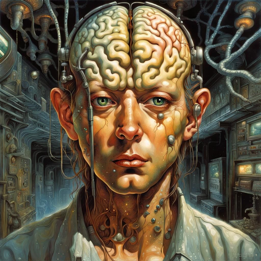 Android Pinocchio Steals Brain: Retro-Futuristic Concept Art