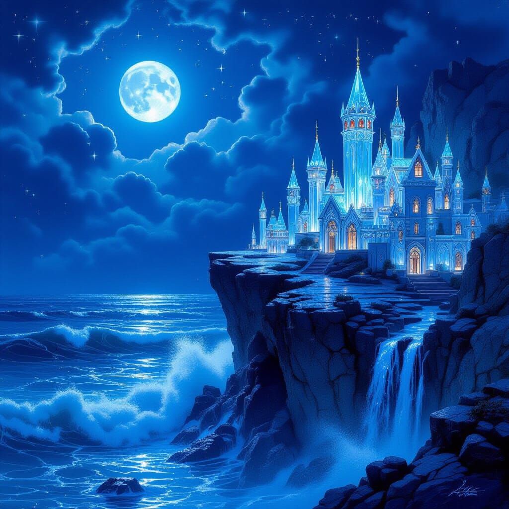 Crystal Sea Under Starry Night Sky