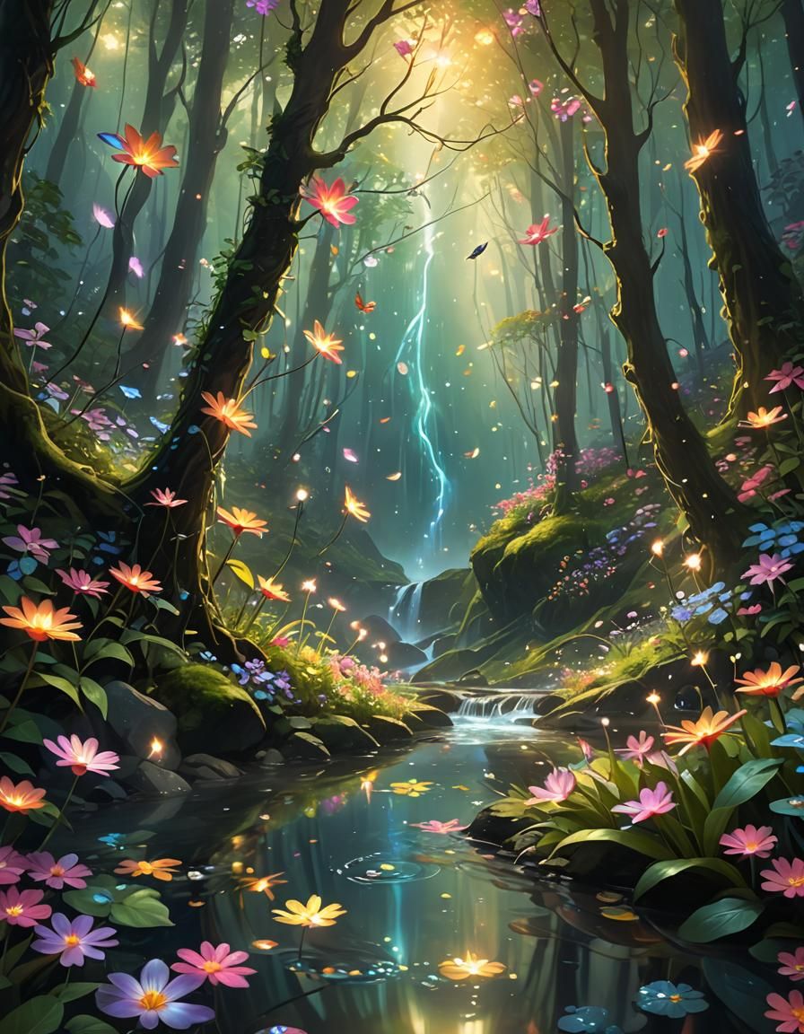 Enchanted Forest: Colorful Flowers in Fantasy Art