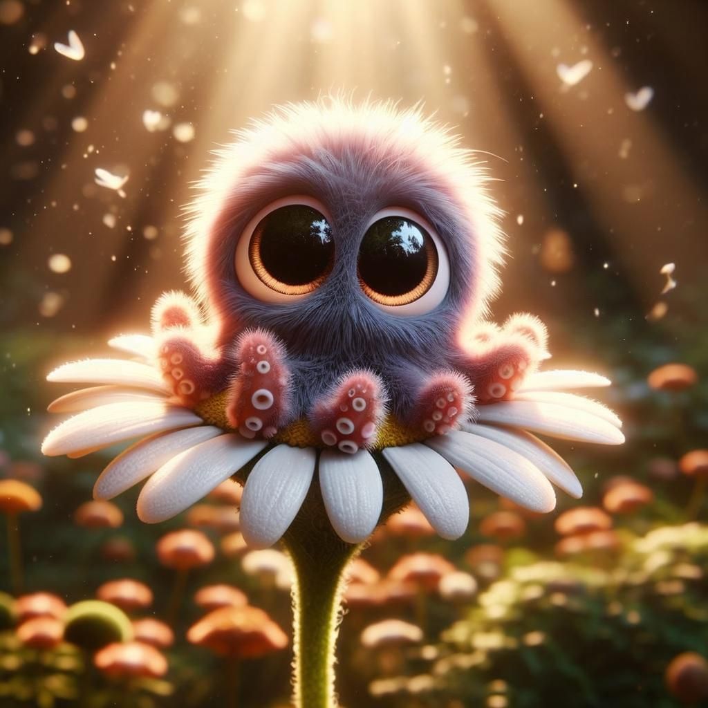 Adorable Octopus on Daisy, Disney Pixar Style