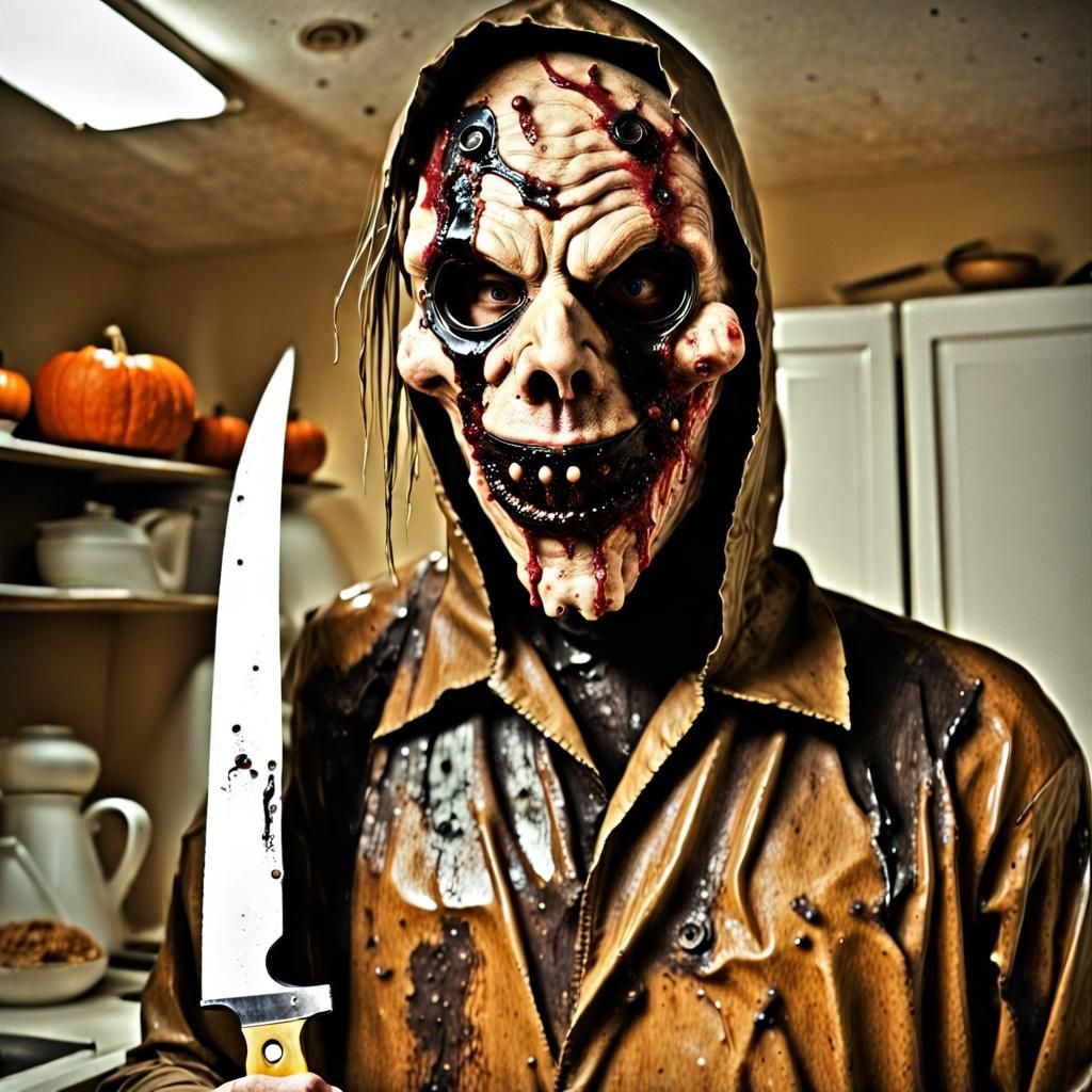 Creepy Masked Figure Holding Knife