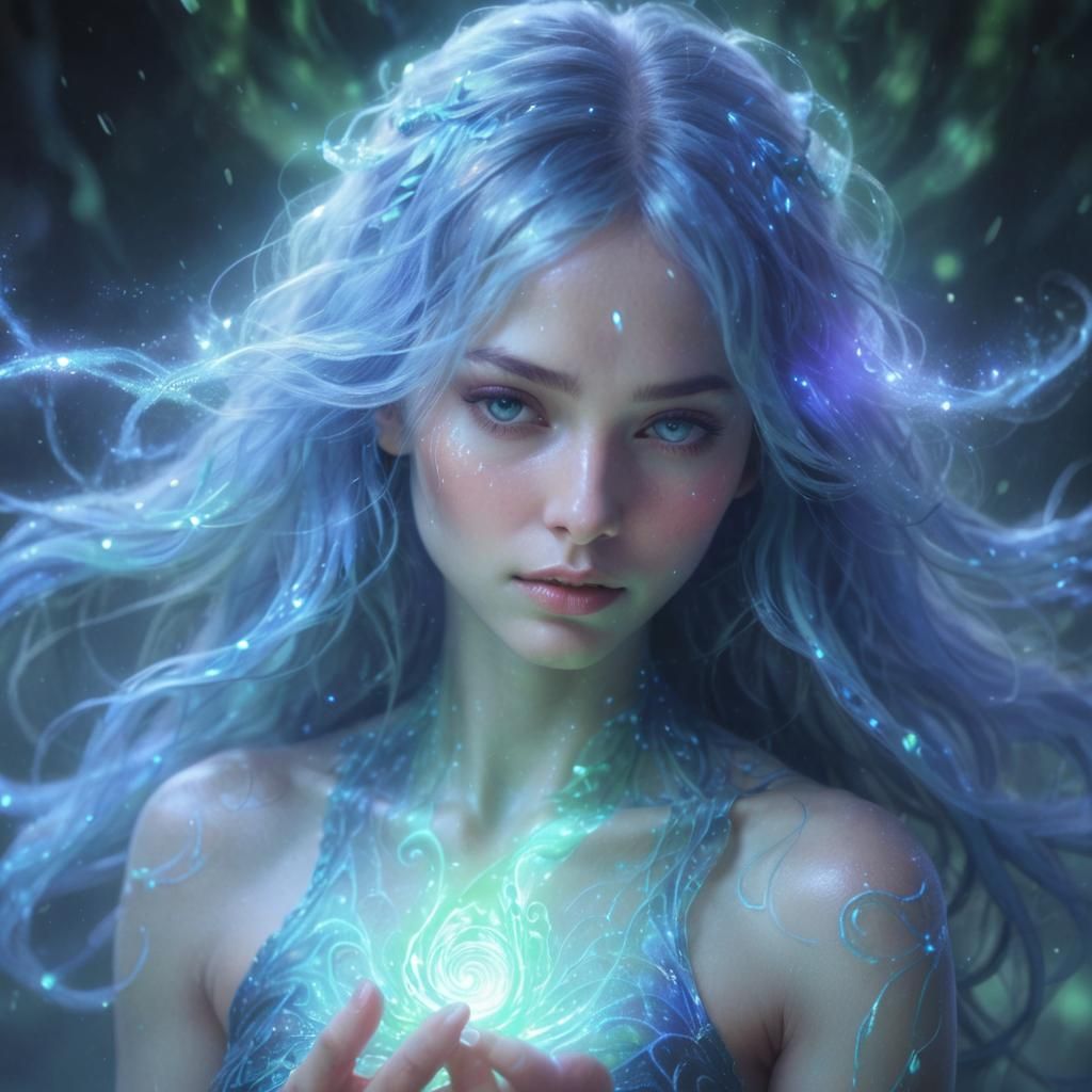 Evolving Girl: Bioluminescent Fantasy Art