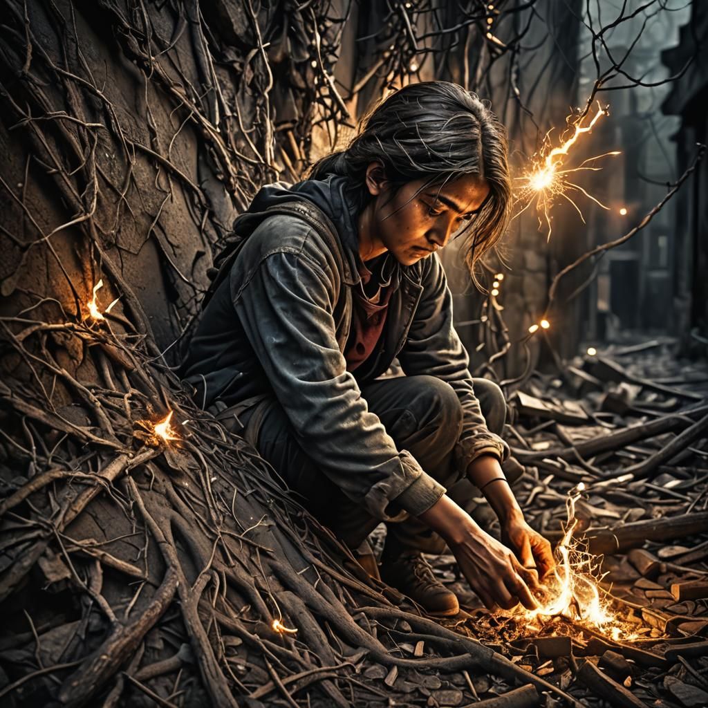 Spark of Hope in Darkness: Hyperrealistic Image