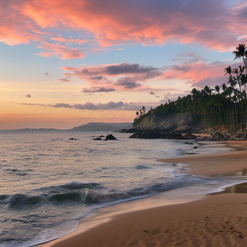 Idyllic Moonlit Beach with Coconut Trees