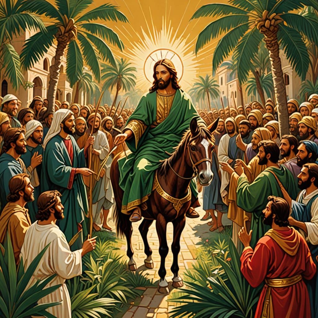 Jesus Rides into Jerusalem on Palm Sunday in Vibrant Byzanti...