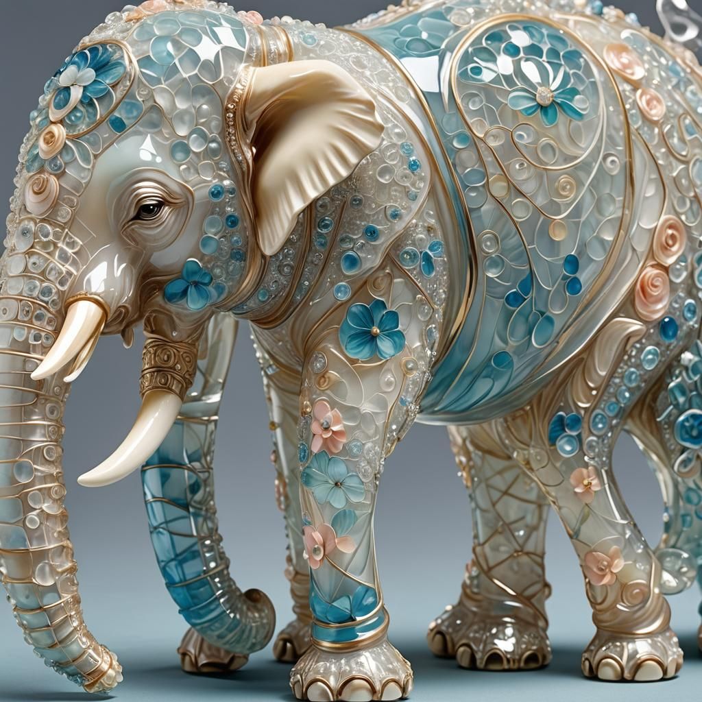 Enamel Glass Elephant Figurine: Intricate Glasswork in Paste...