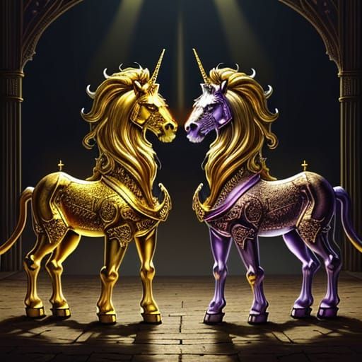 Lion and Unicorn in Epic Fantasy Battle