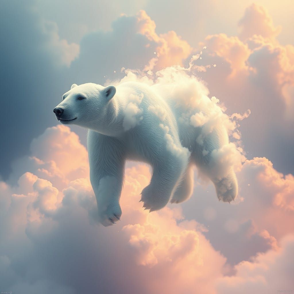 Dreamy Polar Bear Emanates from Soft-Focus Cloudscape
