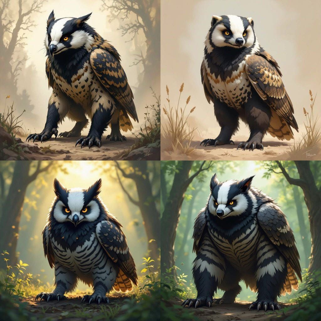 Giant Honey Badger Barn Owl Hybrid Creature