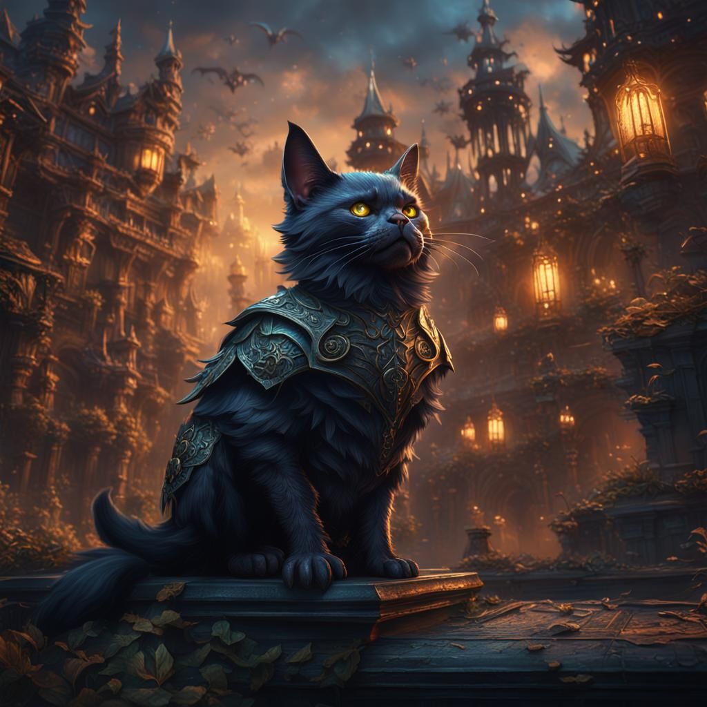 Detailed Batcat Matte Painting in Fantasy Style