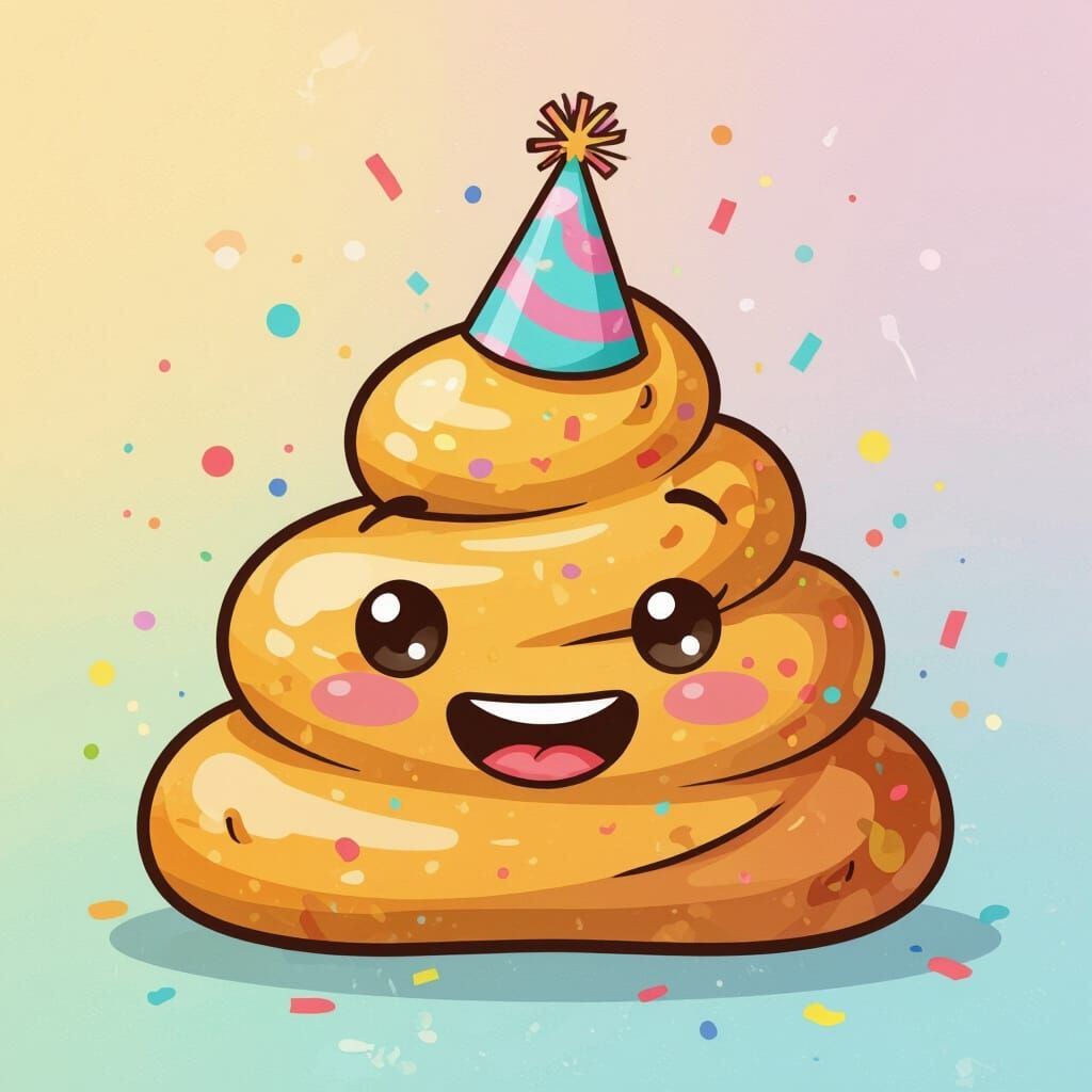 Whimsical Smiling Feces with Party Hat