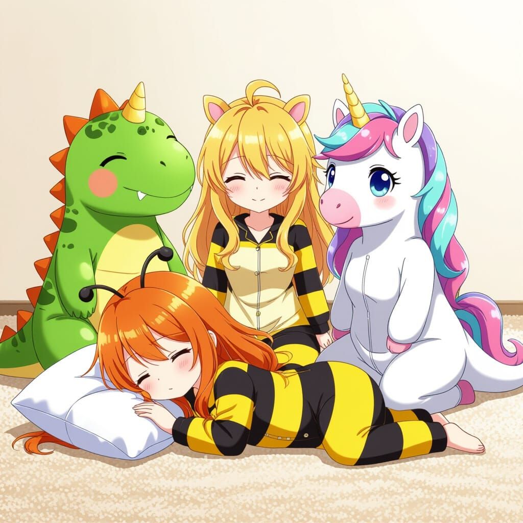 Chibi Anime Style Pajama Party