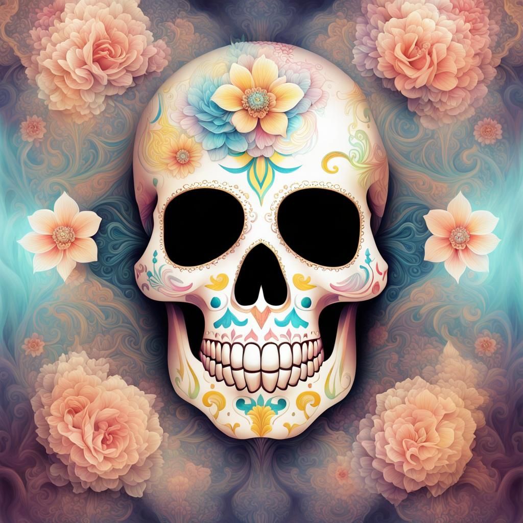 Ethereal Sugar Skull: Dreamlike Pop Art in Pastel Hues