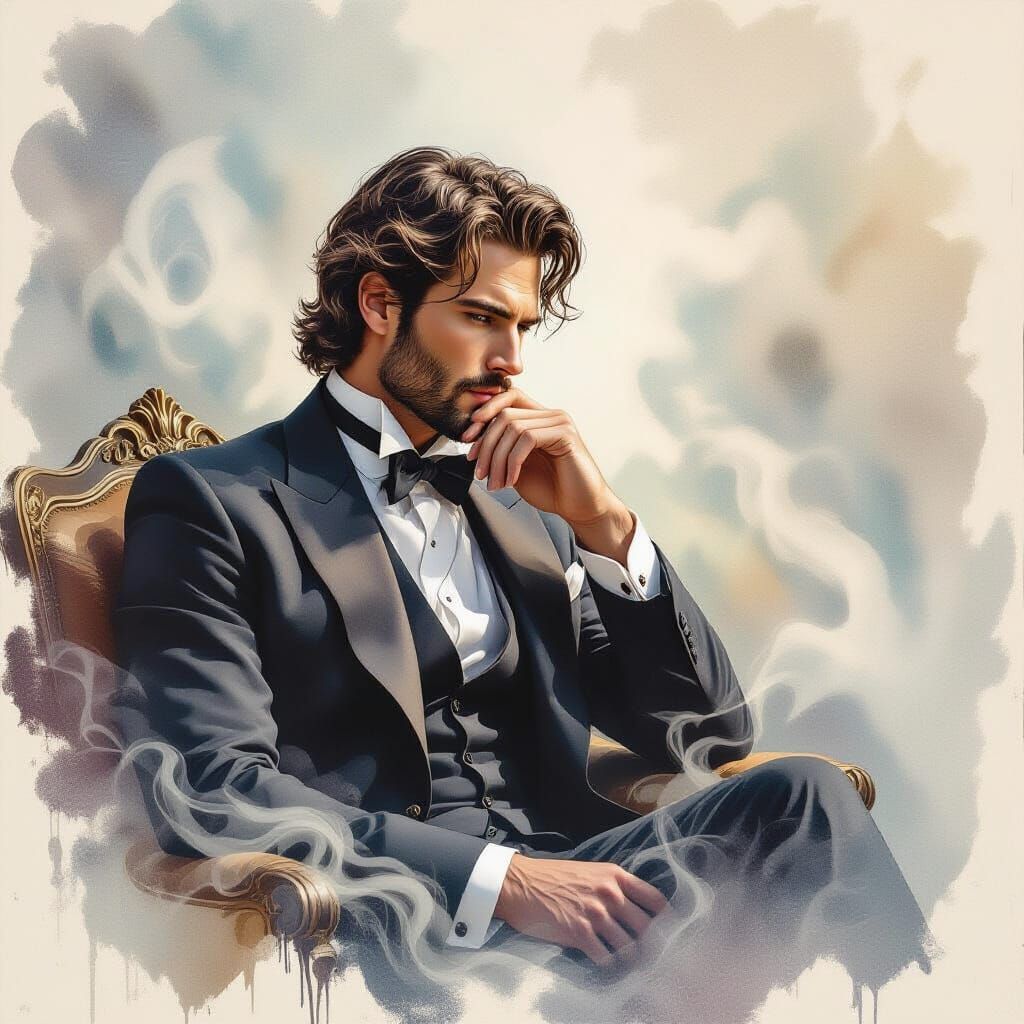 Romantic Man in Dreamy Landscape: Impressionist Digital Art