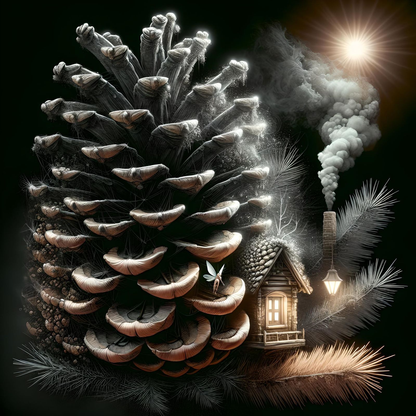 Pinecone House with Fairy: Conceptual Digital Art