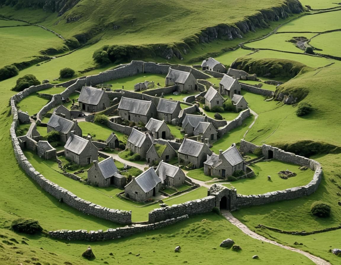 Fortified Hamlet with Leaning Spire in High-Fantasy