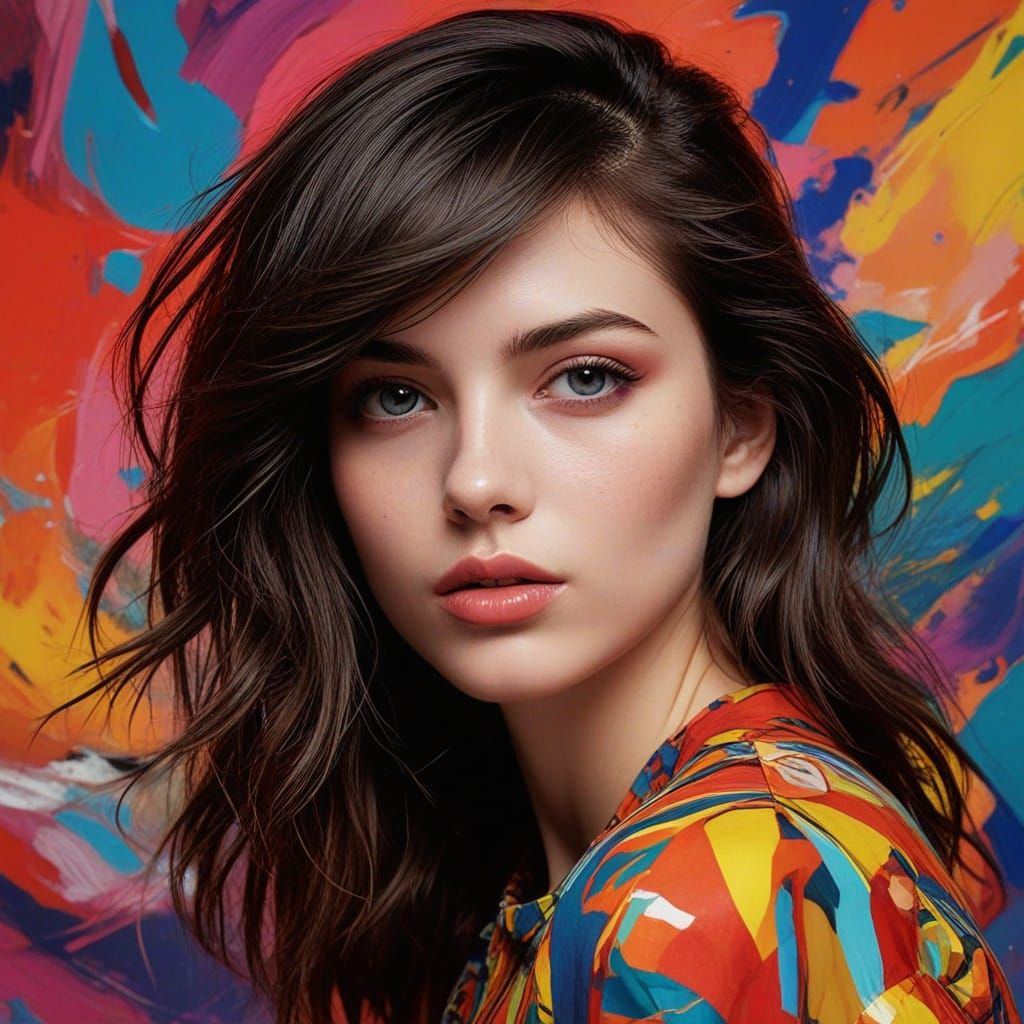 Fashion Model in Abstract Pop Art Style