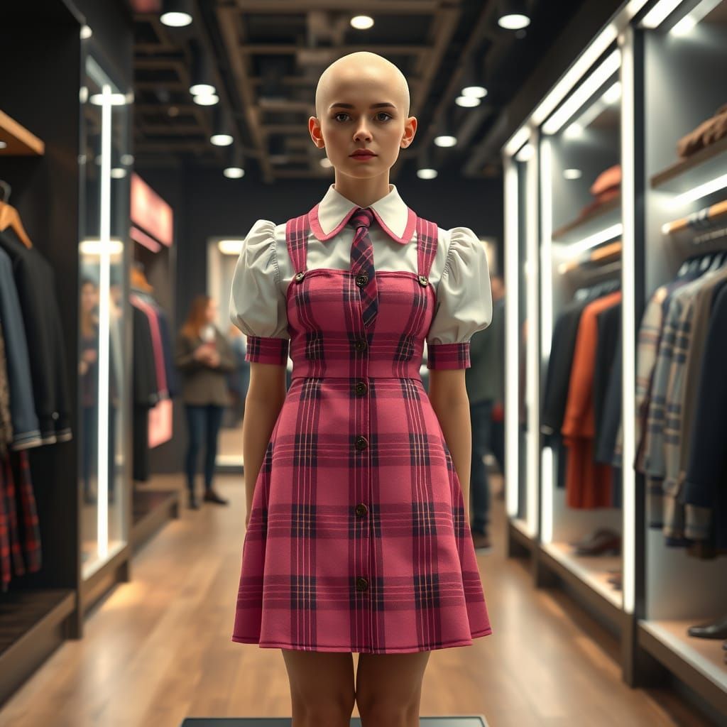 Girl in Futuristic Uniform on Raised Platform