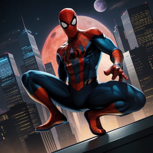 Marvel Comic Book Art of Spider-Man in Sunset Pose