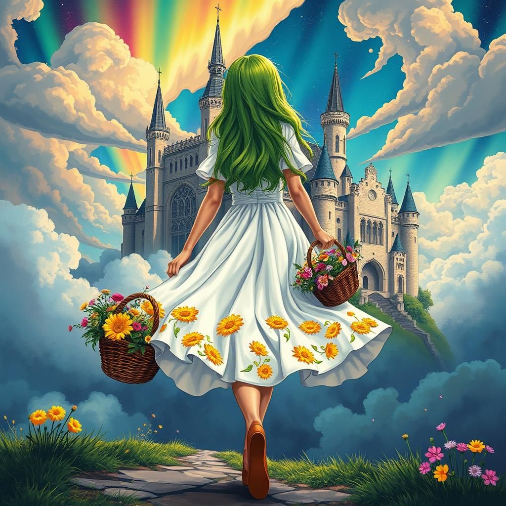 Girl with Flowers and Floating Castle, Splash Art